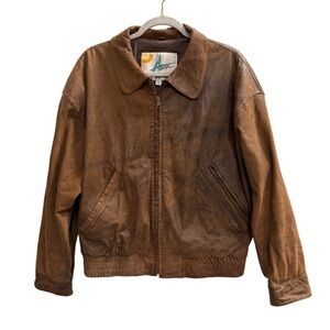 Vintage ALVEAR Leather Bomber Jacket Brown Size Medium